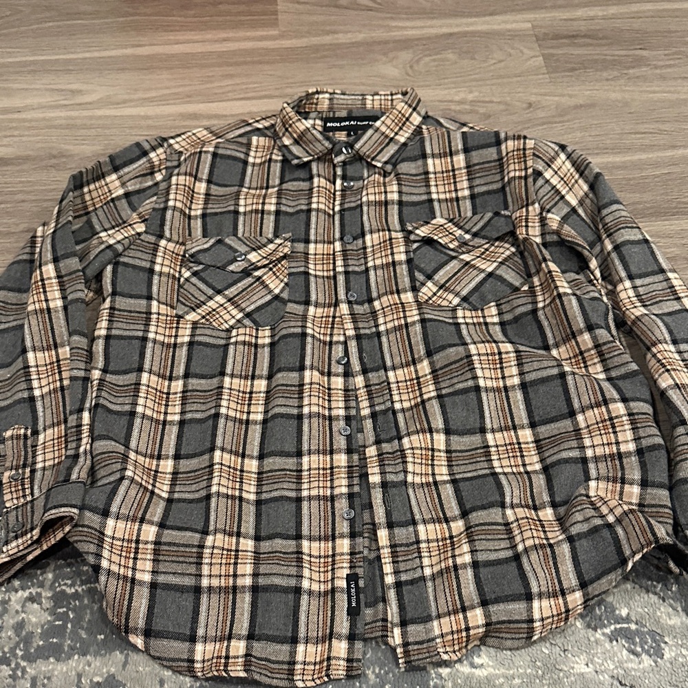 Urban Outfitters Gray and Tan Plaid Men's Shirt